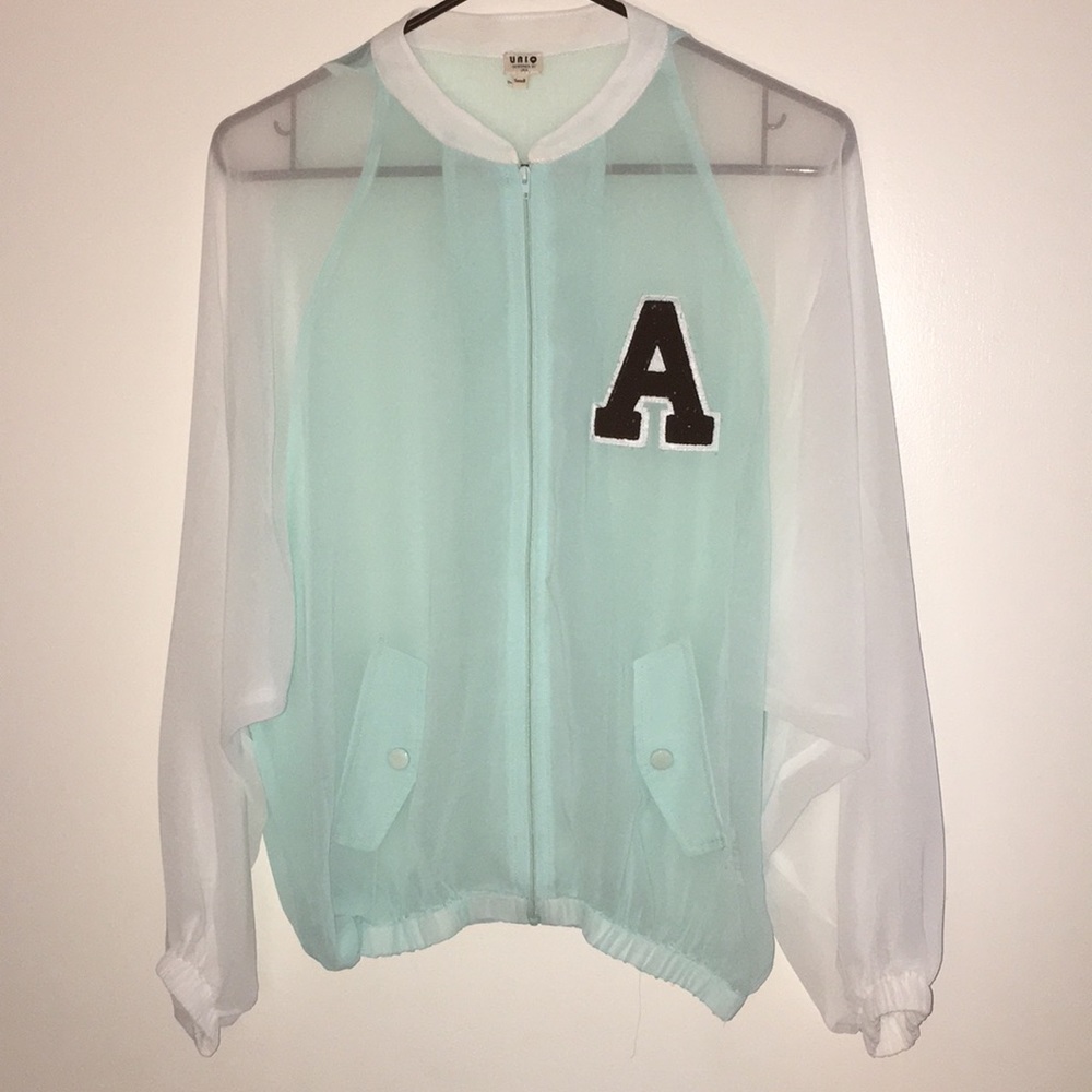 Sheer white and turquoise jacket